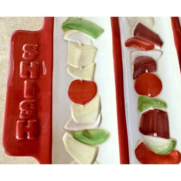 Grassland Roads Platter Party Shish Kebab Vintage 14” Ceramic Decor Red Grilling - Picture 2 of 10